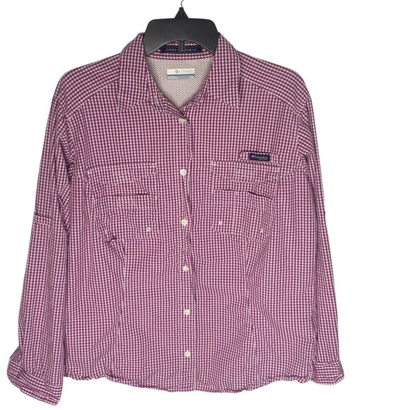 Columbia Shirt Womens Large Purple Gingham Super Bonehead Omni-Shade Fishing - Picture 1 of 12